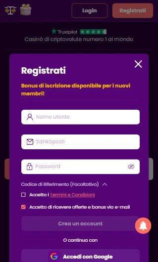 TrustDice Registrati